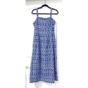 Brooks Brothers Blue White Ikat Cotton Midi Maxi Dress Size 8